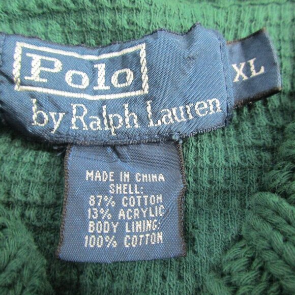 Polo Ralph Lauren Sweater Mens XL Green Cotton Blend Detailed Pockets Shawl Neck - Picture 6 of 10
